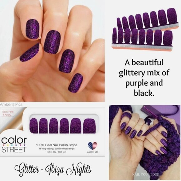 Ibiza Nights Color Street Nail Strips Purple Black Glitter Sparkle - Picture 2 of 2